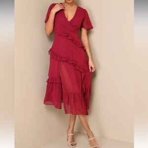 Next to You Plum Swiss Dot Ruffled Midi Dress